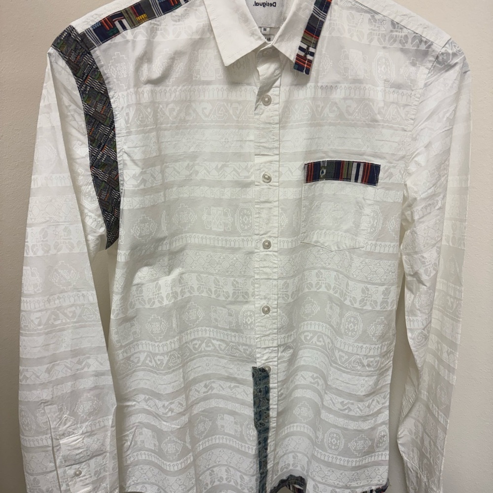 Desigual White and Multicolor Patterned Men's Shirt